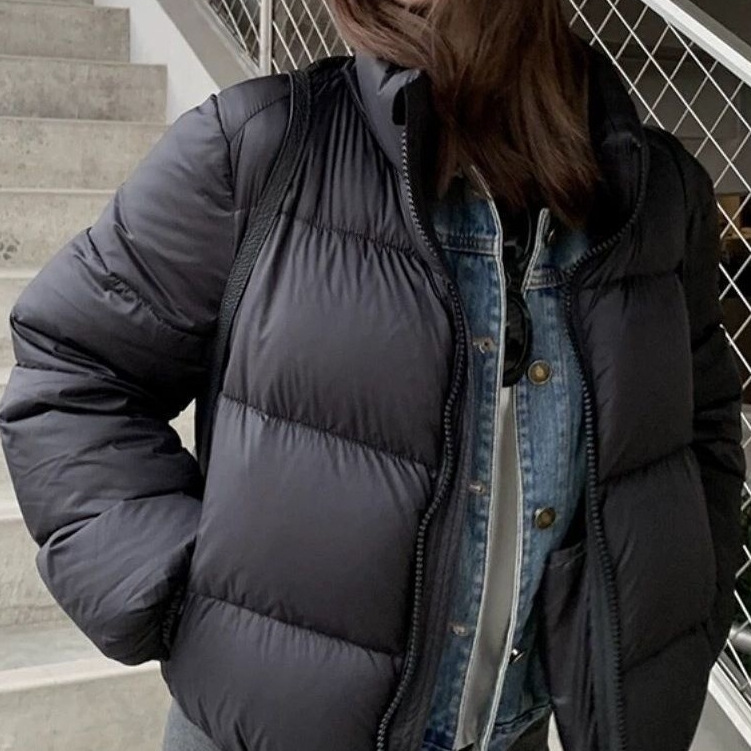 Short Down Coat For Women Stand Collar Coffee Colour Winter Jacket_voghion.com