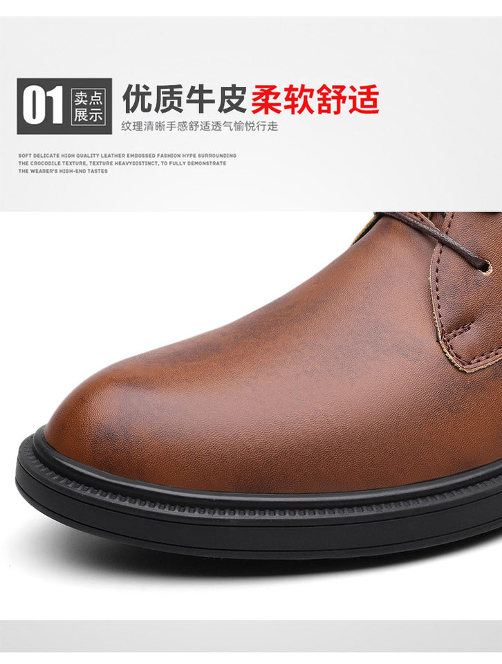 Bốt Martin nam cổ cao dây buộc mũi rộng phong cách bụi bặm, gót thấp 1-3 cm — Màu nâu lót da, Màu đen lót da chi tiết 10