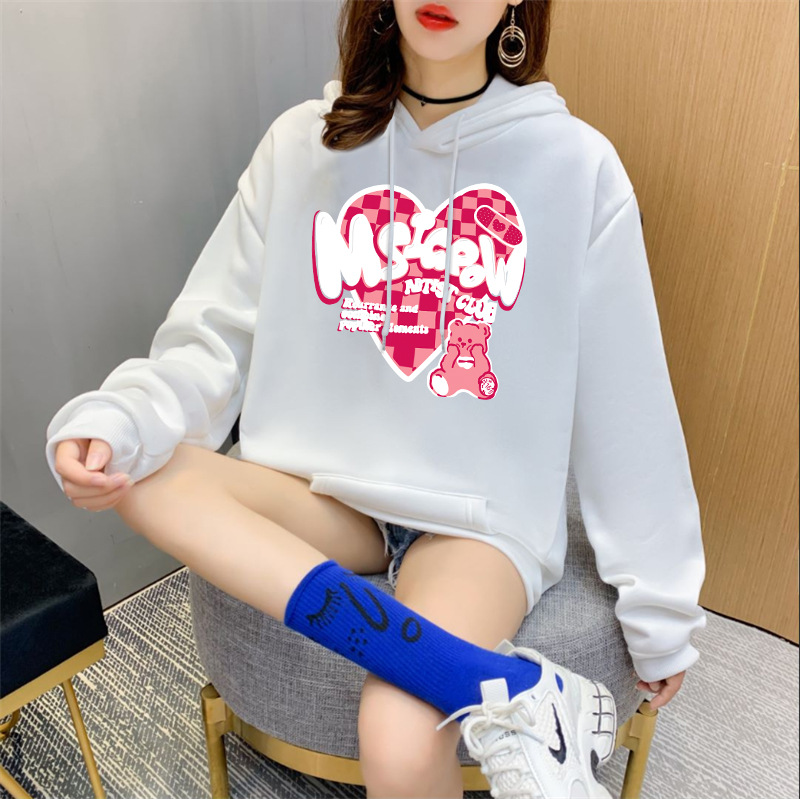 2022新款春季連帽衛衣女秋冬加絨加厚情侶裝寬松春秋薄款多色外貿