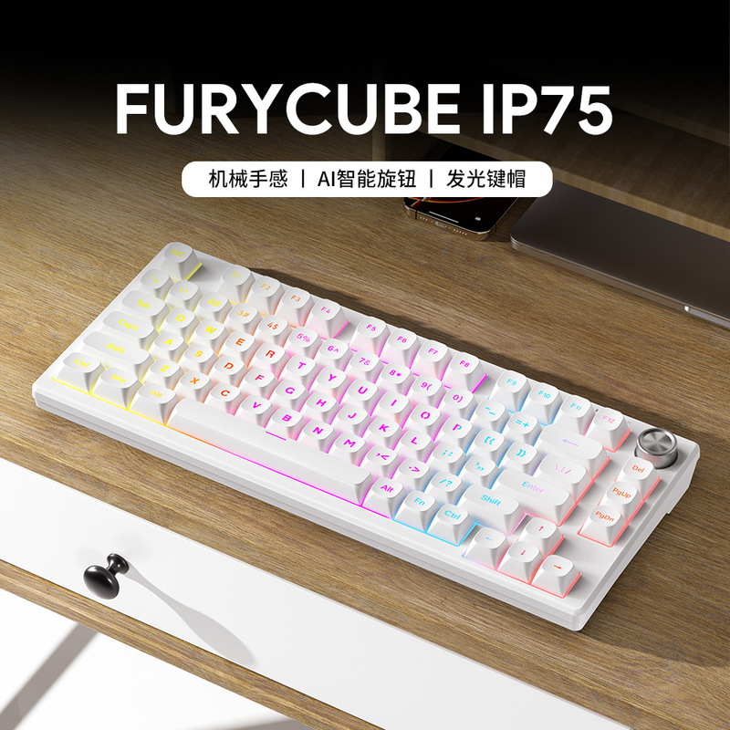 Furycubr Ip75 Wired Keyboard High-Looking Mechanical Feel Pbt Luminous Keycap Office E-Sports Keyboard