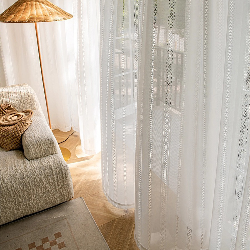 Hilo de espejo grueso semi-sombreado hilo blanco bordado cortina de gasa transparente sala de estar balcón dormitorio balcón ventana de la Bahía