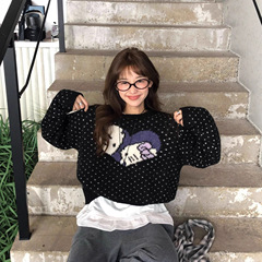 2025新款秋款简约百搭韩系复古爱心kitty套头针织毛衣女