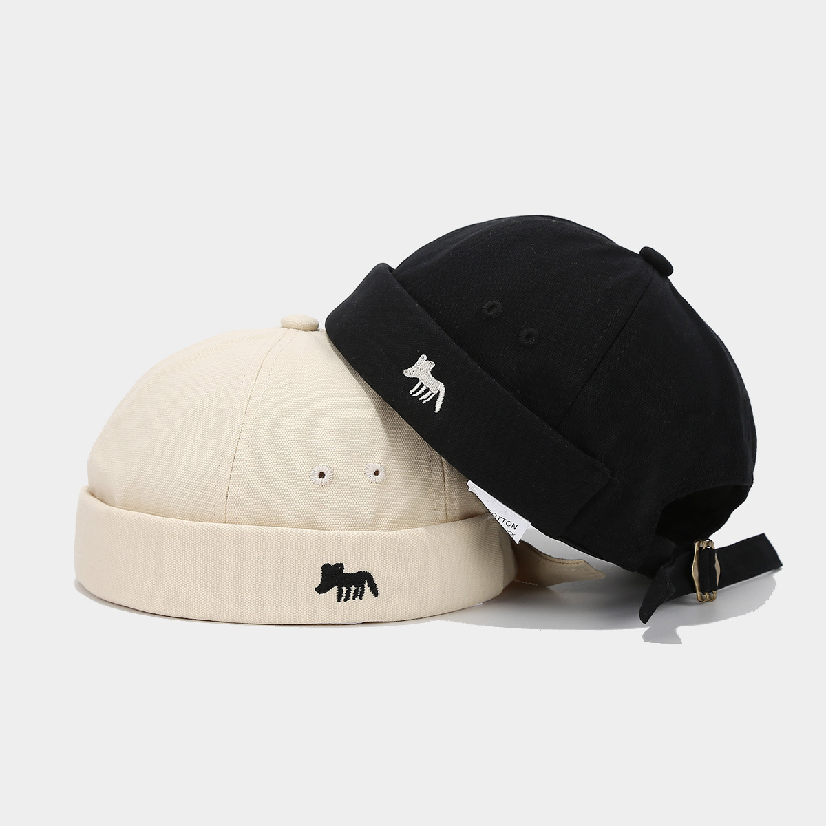 Sombrero de la mujer de verano encantador zorro bordado estilo sin bordos sombrero marino sombrero para hombre sombrero de moda japonés de piel de melón