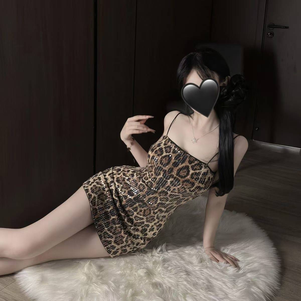 Leopard Print Sequin Roleplay Dress with Spaghetti Straps, Backless High-Waisted Mini Skirt — detail image 5