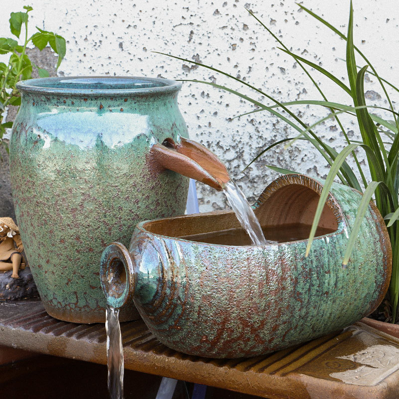 Retro Flowing Water Ceramic Pot Decoration, Circulating Water Traditional Fish Tank and Pond Landscaping Set, Complete Ecological Waterfall Filter for Fish Breeding Retro Flowing Water Ceramic Pot Decoration, Circulating Water Traditional Fish Tank and Pond Landscaping Set, Complete Ecological Waterfall Filter for Fish Breeding