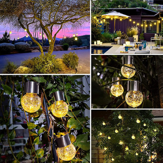 Solar Light LED outdoor garden light crack glass chandelier garden villa decorative landscape light tree light hanging light