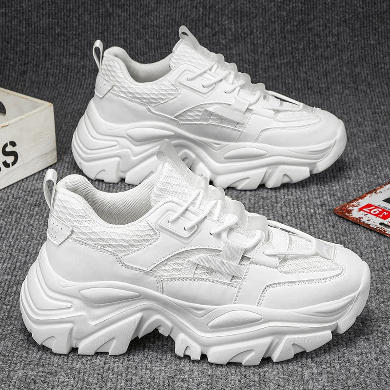 Весенняя мужская обувь новая дышащая сетка обувь мужская мода дикая белая обувь кроссовки на толстой подошве повседневная обувь папа обувь