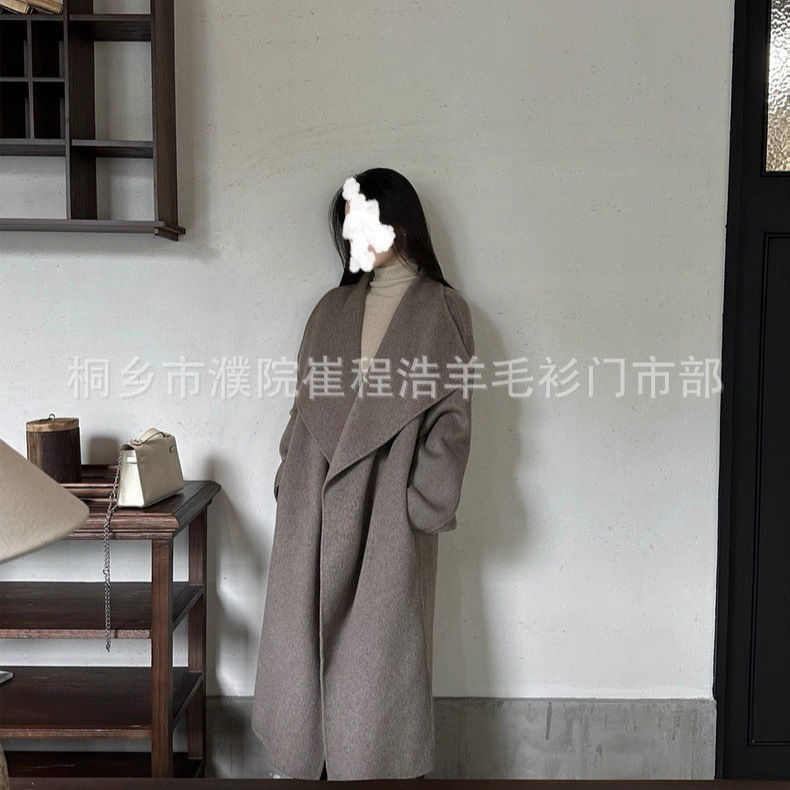 Autumn and Winter Double-Sided Cashmere Coat for Women, New Korean Style 5W Same Model, Elegant Large Lapel Wool Long Woolen Coat for Women