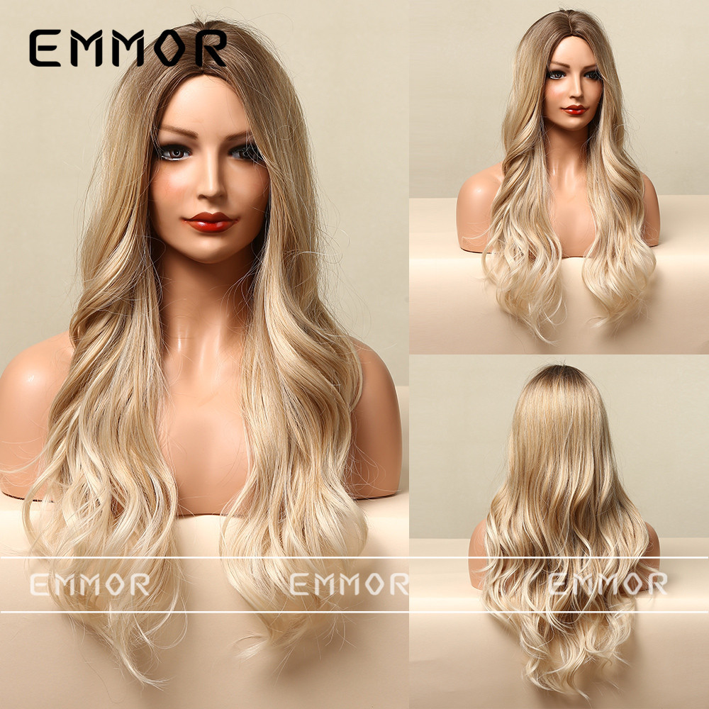 Amazonas peluca femenina larga pelo rizado natural mullido estilo europeo y americano gradiente de oro onda grande Red Full Head pelucas cubierta