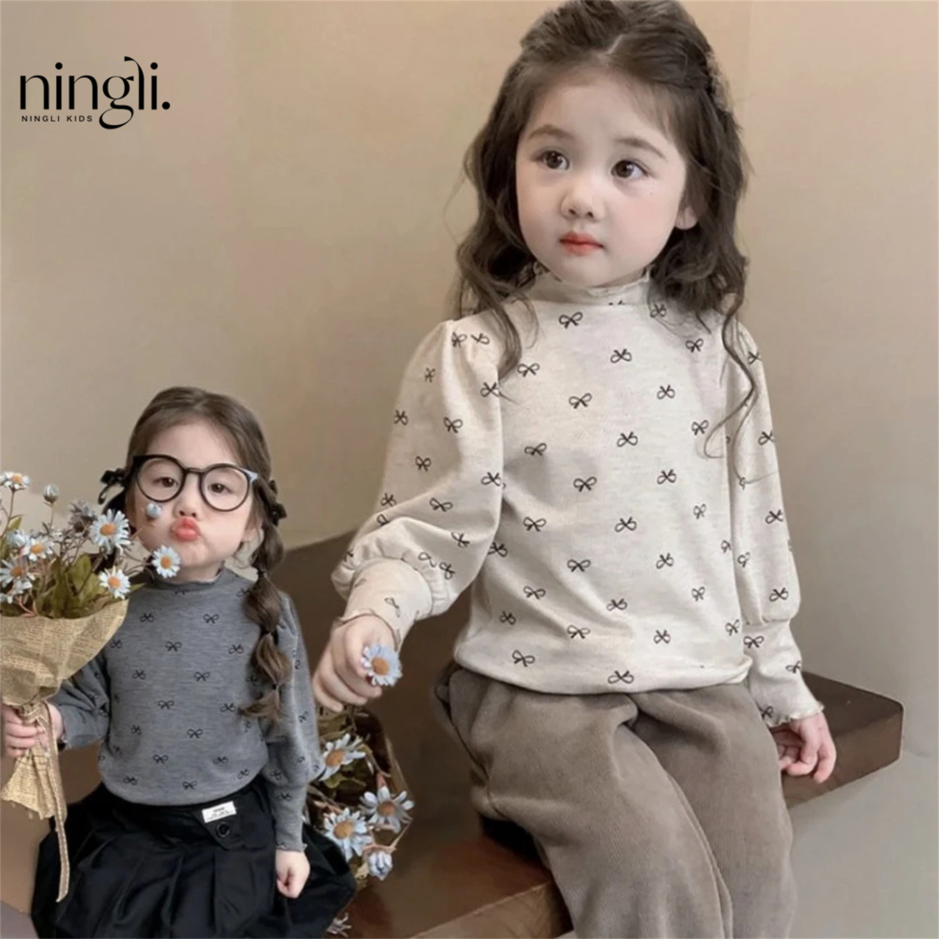 柠里女童加绒打底衫秋冬款新款儿童宝宝半高领长袖内搭厚冬装上衣