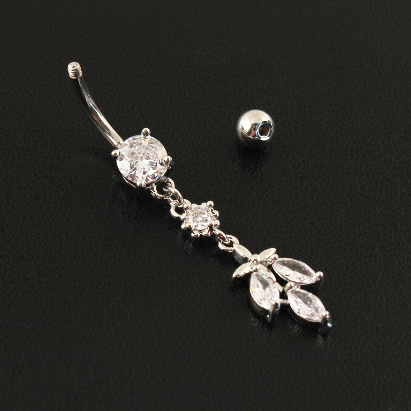 Zircon Dangle Belly Button Ring With Titanium Steel Bar Jewelry_voghion.com