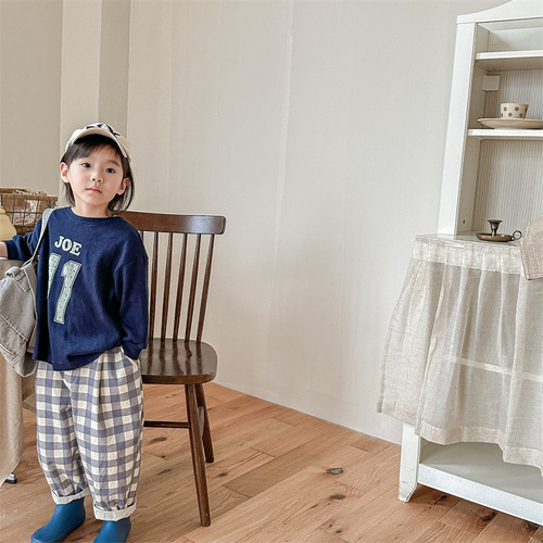2024 children's clothing spring clothing children's Korean spring T-shirt waffle sweatshirt boys and girls long-sleeved bottoming shirt 123073