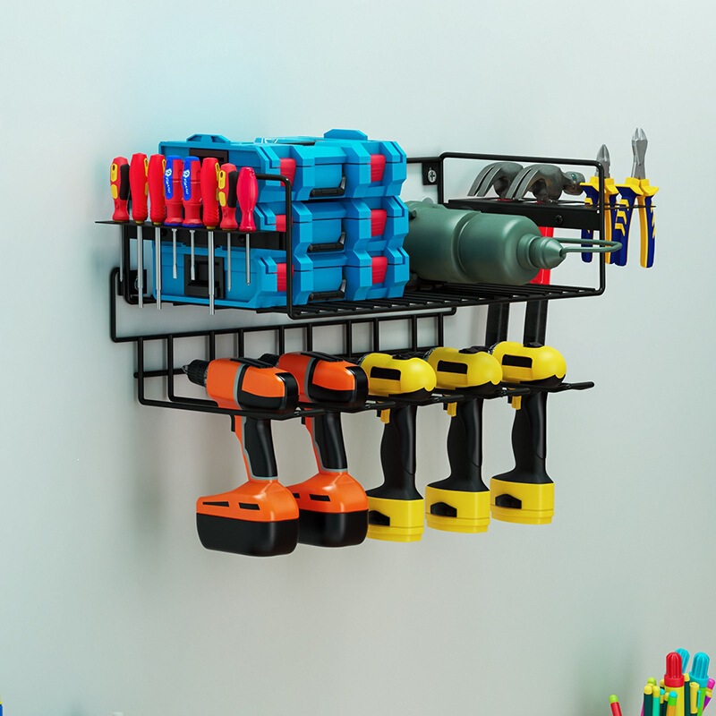 Wall-mounted tool storage rack, multifunctional electric drill and screwdriver hanger, perforated board hardware tool shelf for workshop