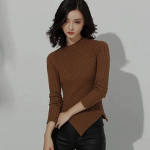 加厚毛衣女秋冬针织打底衫洋气修身不规则坑条针织衫女色打底衫