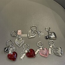 跨境小众设计红色大爱心珍珠钥匙扣高级感汽车包包挂饰辣妹配饰批