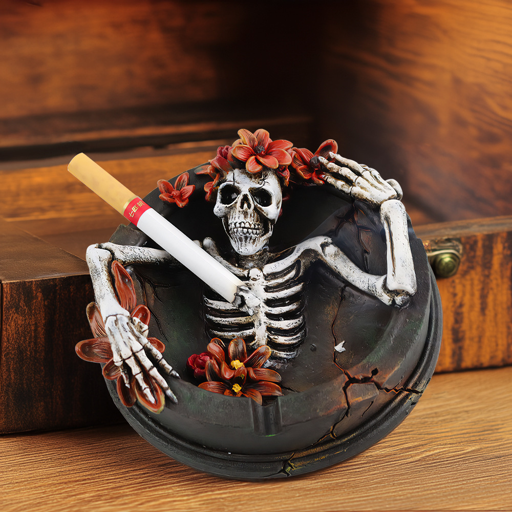  Explosions Personalized Flower Decoration Skull Resin Ashtray Ornaments Halloween Home Desktop Decorations