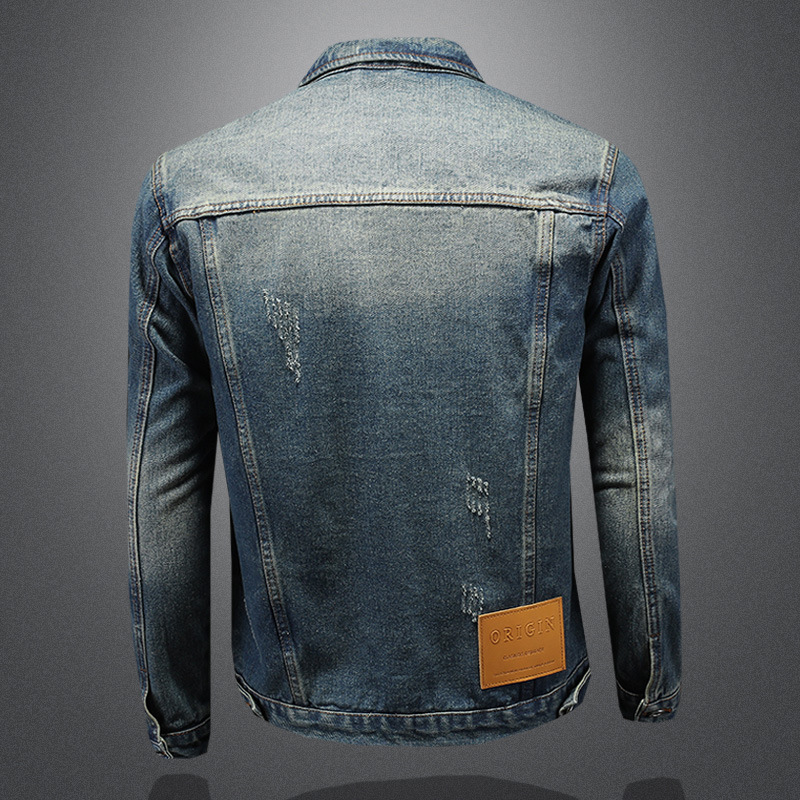Denim Frühling und Herbst neue europäische Herren Revers Slim Fit gewaschen Denim Trend Jacke 8530_voghion.com