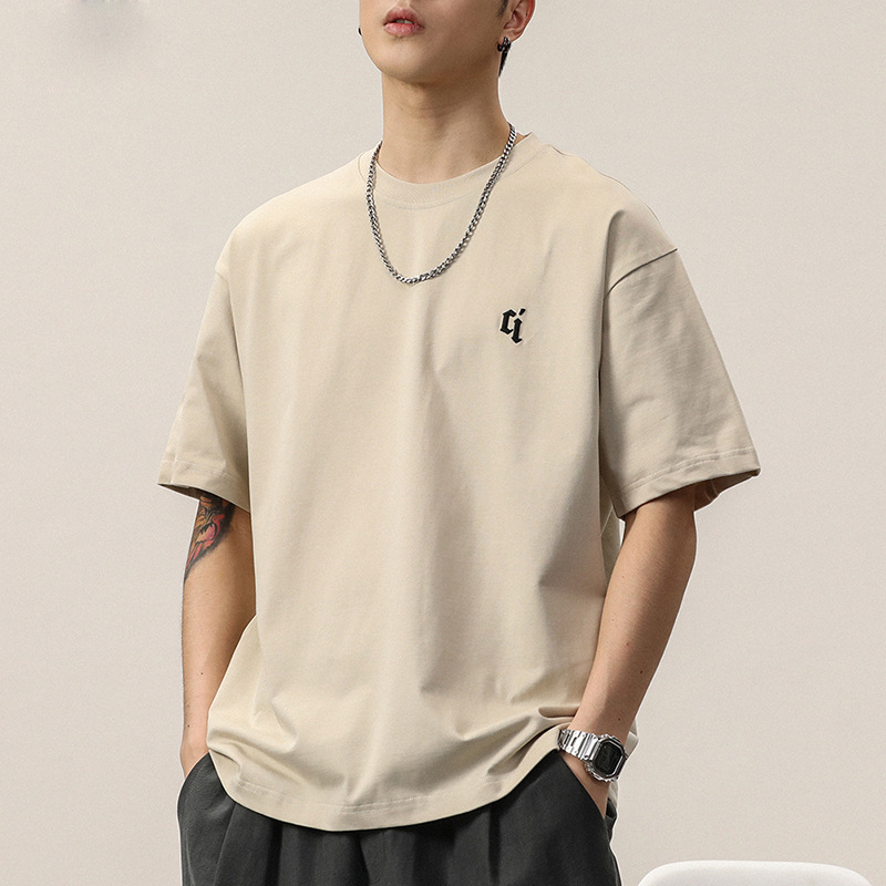 Heavyweight 230g Short-Sleeve T-Shirt for Men, Summer Trendy Brand 2026 New Style, Loose Fit Men's Clothing, Large Size Men's T-Shirt, Off-White