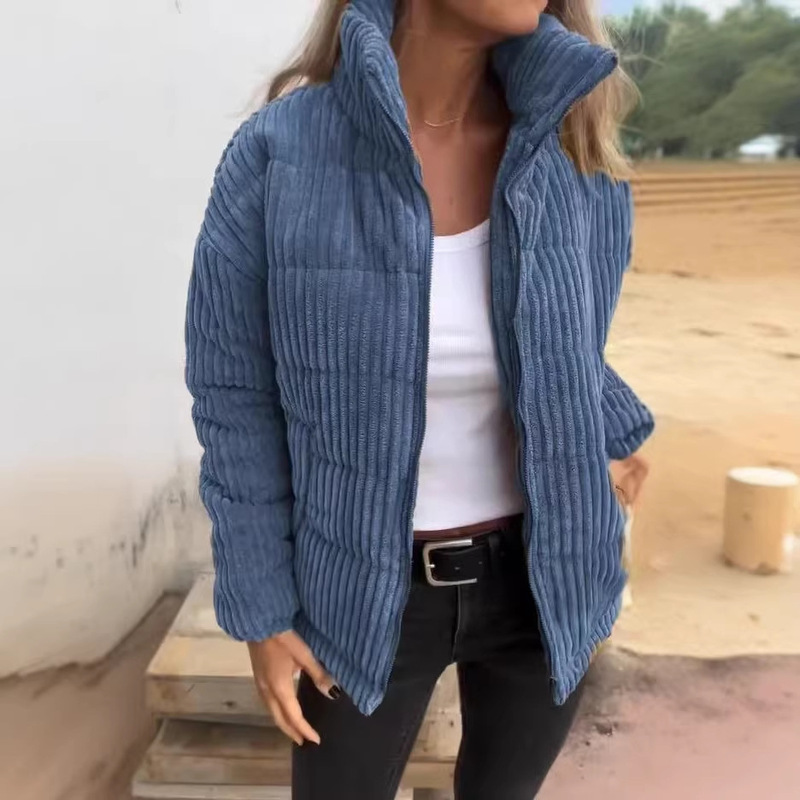 2026 Cross-Border Foreign Trade--Independent Online Store Women's Autumn/Winter Corduroy Stand Collar Long Sleeve Short Pocket Jacket Coat