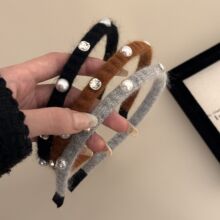 兔毛针织锆石珍珠发箍女生秋冬温柔高颅顶压发头箍高级感时尚发饰