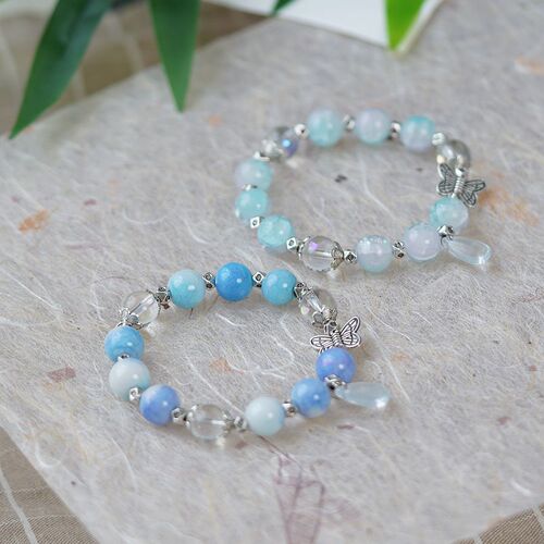 National style creative glass plate toy toy bracelet for women wholesale literary and artistic new Chinese style butterfly crystal bracelet that does not fade and is trendy