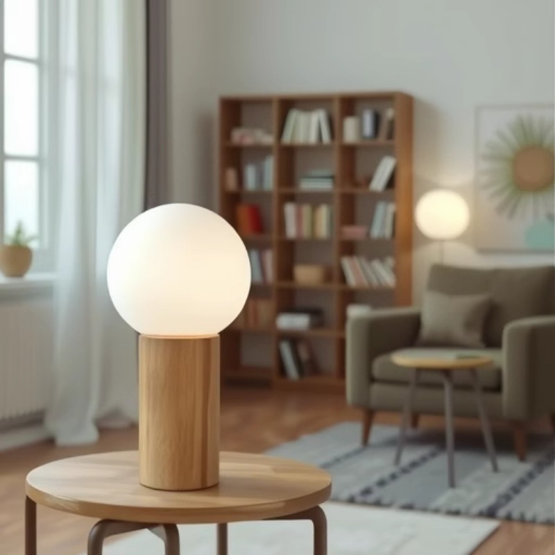 Cilindro de madera maciza simple retro, base de madera para el hogar, lámpara de mesa natural