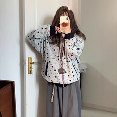 国潮牌满印星星刺绣字母拉链外套女春秋轻美式慵懒风连帽开衫卫衣