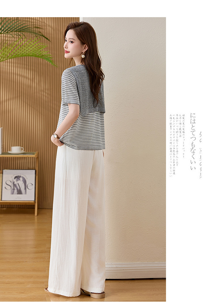 Bộ quần áo hai mảnh sọc kẻ thiết kế khăn choàng phối quần ống đứng thời trang — màu đen, màu trắng ngà chi tiết 16