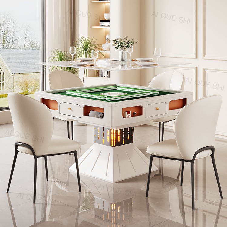 Mesa de mahjong de placa de roca completamente automática, mesa de comedor, hogar integrado, multifuncional, moderno, simple y silencioso, plato giratorio eléctrico con fuego