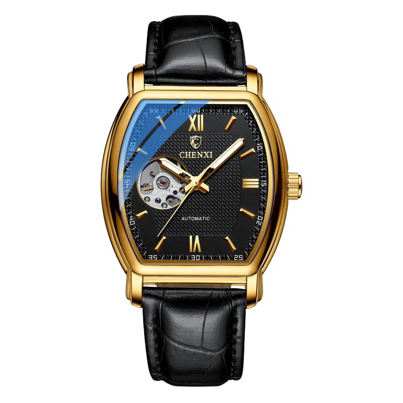Chenxi reloj mecánico automático de los hombres de moda automática Cubo de vino cuadrado hueco transparente inferior reloj impermeable 8815