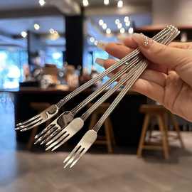 网红不锈钢水果叉三线叉家用水果签月饼叉餐厅水果叉蛋糕叉甜品叉
