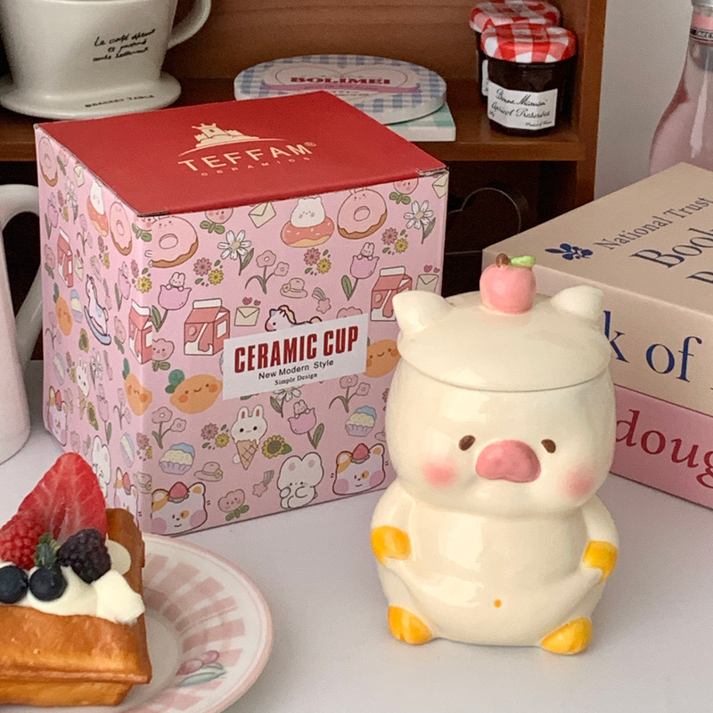 Difan クリエイティブ漫画セラミックカップ誕生日ギフトかわいいマグカップカップルガールカップ朝食カップお土産|undefined