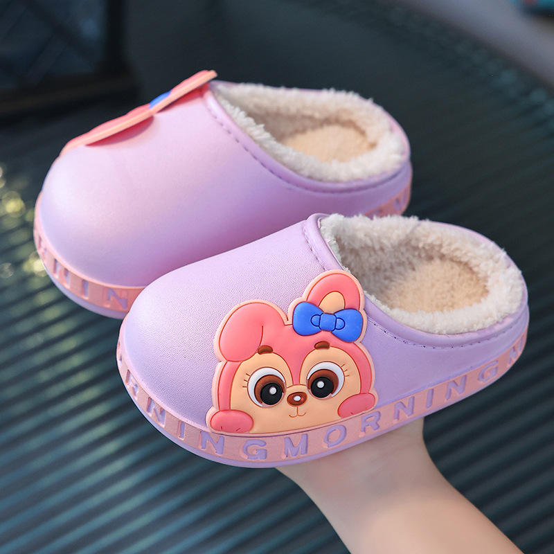 Zapatillas de algodón para niños otoño y invierno calentamiento interior casero zapatos de algodón antideslizantes de dibujos animados zapatos de algodón para niñas