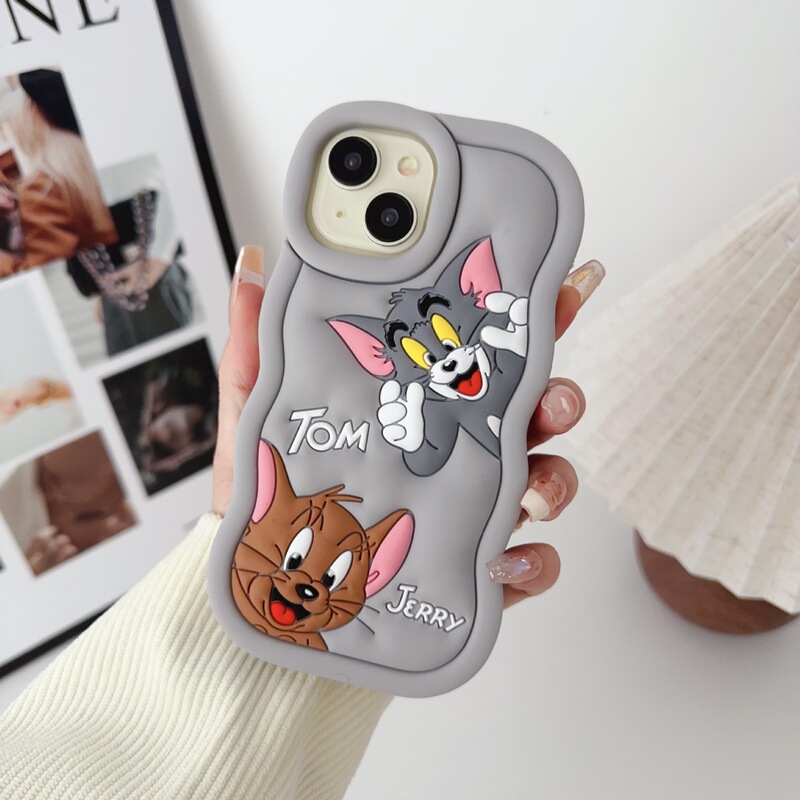 Apple 13,15PRO Tom Cat and Mouse cartoon xr,xsmax expansion gray soft silicone phone case 15plus