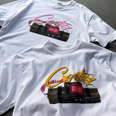 高品質アメリカンストリートヒップホップピンクタイムボムプリントルーズコットン半袖Tシャツ男性と女性のためのトレンディなブランド夏