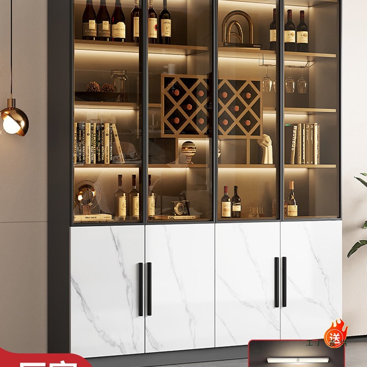 Wine Cabinet Display Cabinet Glass Door New Wall-Mounted Living Room Storage Rack Home Light Luxury Integrated Small Wine Rack Partition Cabinet