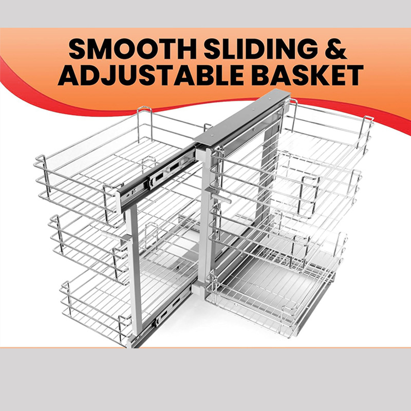 Esquina del gabinete transfronterizo completamente abierta, pequeño monstruo, canasta de tiro de tres capas, cocina, rejilla de almacenamiento de cajón de línea redonda incorporada, esquina