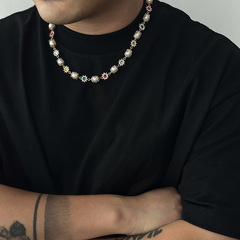 欧米のヒップホップの真珠の小さい花のネックレスの男性の高級感のファッションの個性の鎖の鎖はよく売れています。