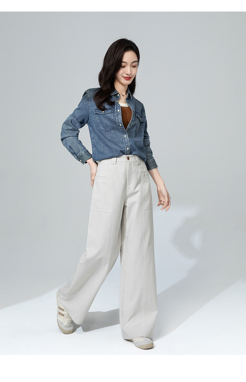 Quần jean nữ cạp cao ống rộng dáng suông chất cotton Tencel mềm mại — Màu bí ngô chi tiết 25