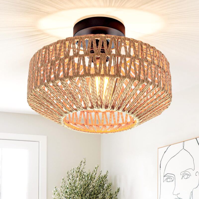 Rattan Ceiling Lamp Small Semi-Embedded Model Special Fba Amazon North America Walmart Cross-Border Lamps Rattan Ceiling Lamp Small Semi-Embedded Model Special Fba Amazon North America Walmart Cross-Border Lamps