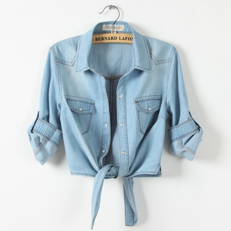 2026 Spring and Autumn Korean Style Plus Size Women's Thin Denim Mid-Sleeve Shirt with Knot Detail and Shawl