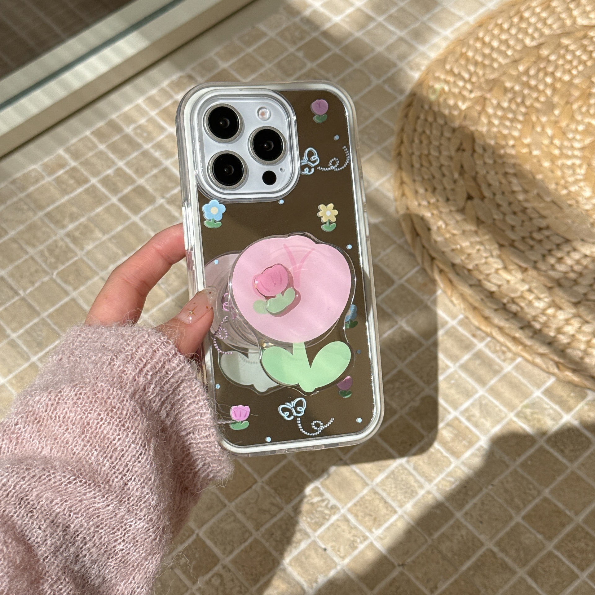 Tulipanes tridimensionales suaves de verano para Apple 15/16 funda para teléfono móvil 14Pro espejo 16ProMax flor 13