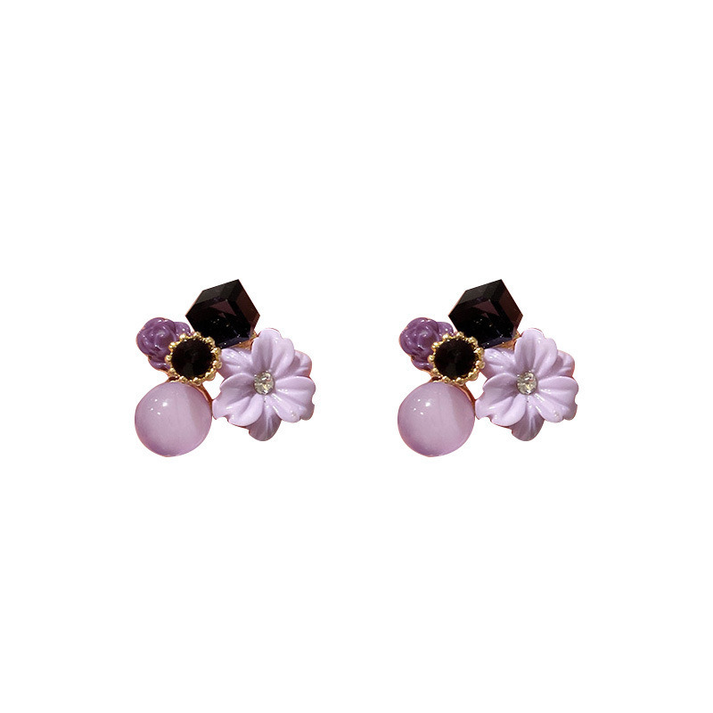 Flower Pattern Women'S Gender Elegant Lady Flower Alloy Plating Inlay Artificial Gemstones Women's Ear Studs