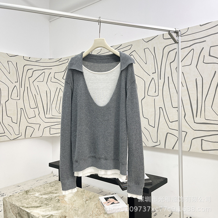 Nanyou Niche Designer Loose Soft Waxy Fake Two-Piece Wool Sweater