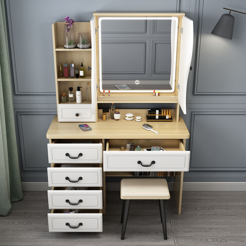 Nórdico blanco red red comedor dormitorio pequeño armario tabla plegable espejo escondido inteligente simple lámpara LED