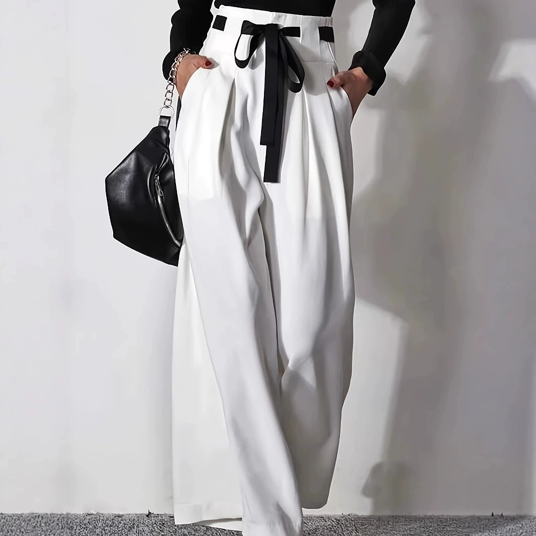 Европейские и американские брюки Amazon 2025 лето, однотонные, универсальные, американский свободный простой ленивый стиль, высокая талия, широкие штанины