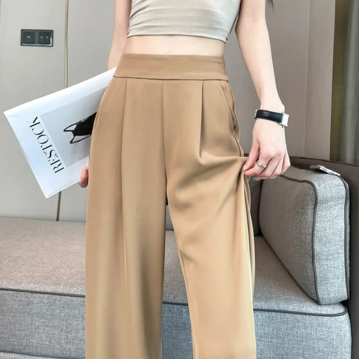 女性用スーツパンツ、夏の新しいスタイル、多用途、痩身、肉感カバー、ゆったりとしたドレープ、ファッショナブルなハイウエストストレートカジュアルパンツ|undefined
