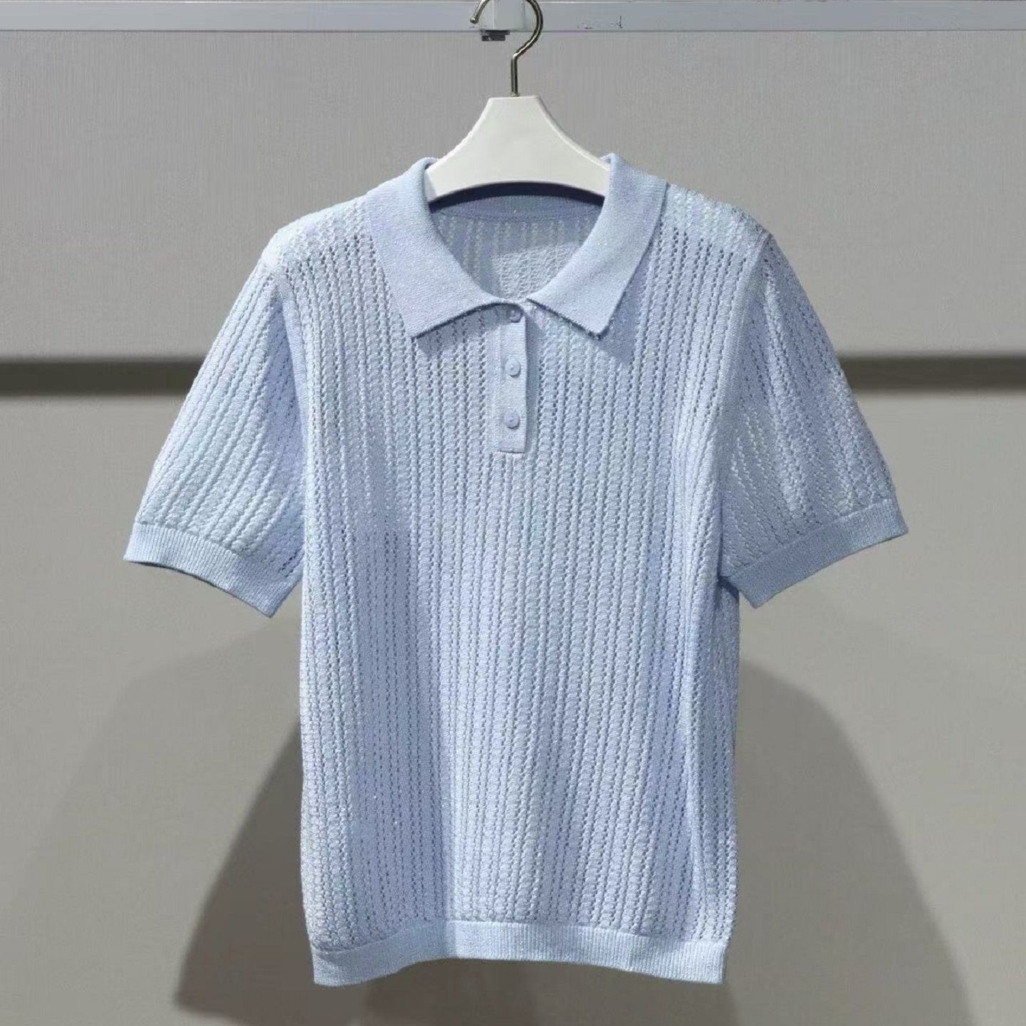 Mm Mai Mai 2026 Summer New Blue Daily Casual Lapel Short-Sleeved Knitwear for Women 1H4631362