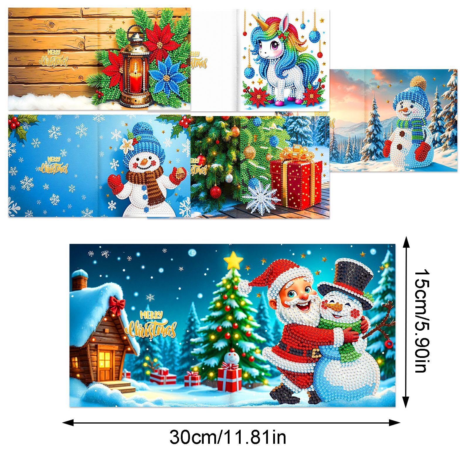 Explosiones transfronterizas de Navidad multiserie de tarjetas de felicitación puntuales hechas a mano 9 conjuntos de sobre de diamante 6 conjuntos de dibujos animados