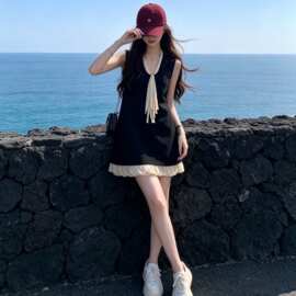 27795夏季新款下摆柔纱拼接法式百搭设计感A字连衣裙气质裙子